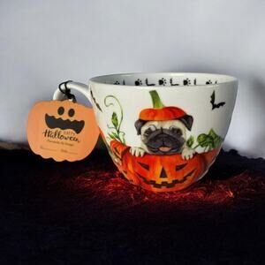 New Portobello by Inspire Halloween Pumpkin Pug Puppy Dog Bone China 20 oz Mug